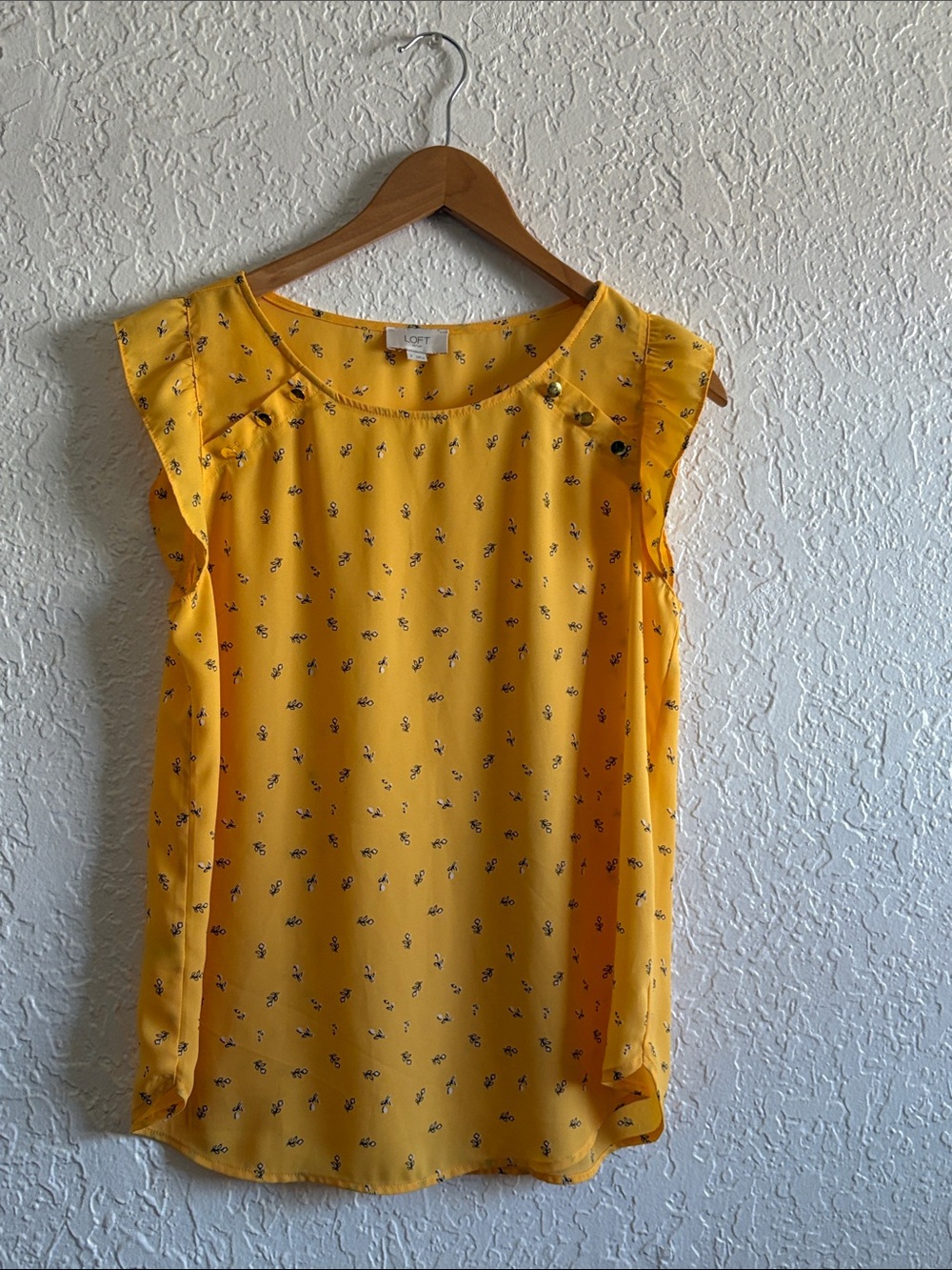 LOFT Sunny Yellow Floral Cap Sleeve Blouse
